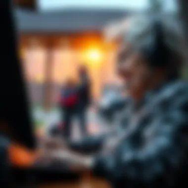 Grandma streaming Minecraft An 81-year-old grandmother streams Minecraft while wearing a headset, smiling at her computer. A worried expression appears as police arrive outside her home due to swatting.
