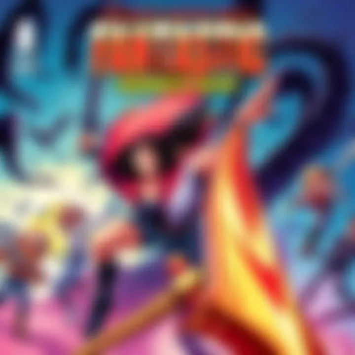 An eye-catching graphic novel cover featuring vibrant illustrations of characters in an adventurous scene, with bold colors and dynamic poses