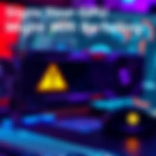 A graphics card displaying a warning sign on a computer screen indicating potential issues.