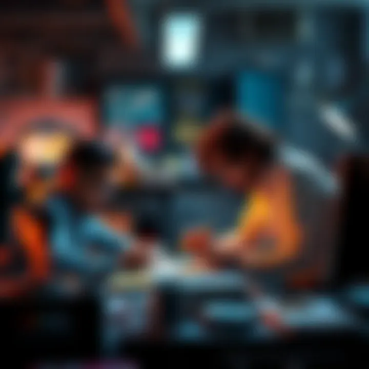 Artists struggling to align different graphic styles in a creative workspace.