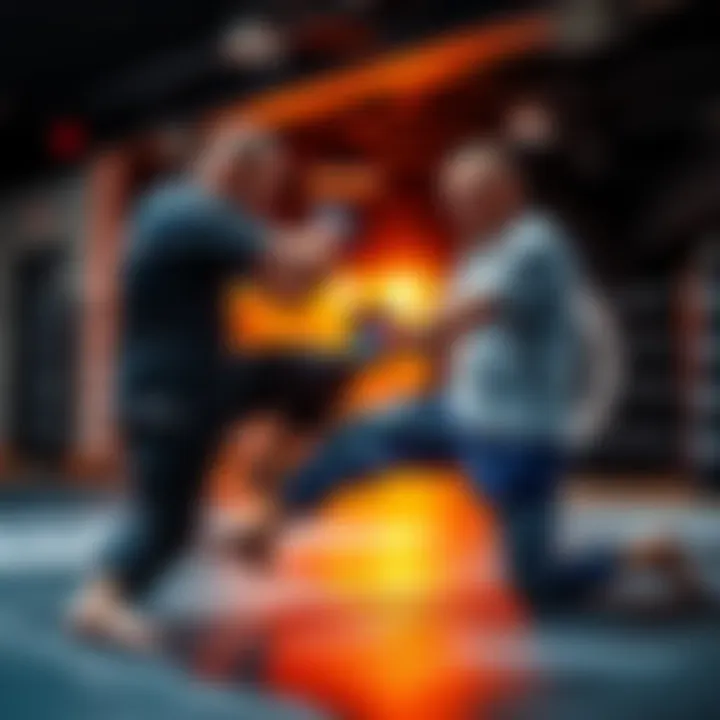 Grapplers in Action Two grapplers demonstrating techniques in a martial arts gym, illustrating different grappling moves and strategies.