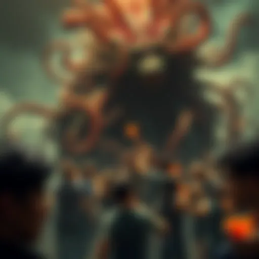 Gravemind assimilating humans The Gravemind, a large mass of intertwined tendrils and organic matter, is absorbing a group of drunken humans who appear disoriented and chaotic. The scene conveys a surreal blend of intoxication and...