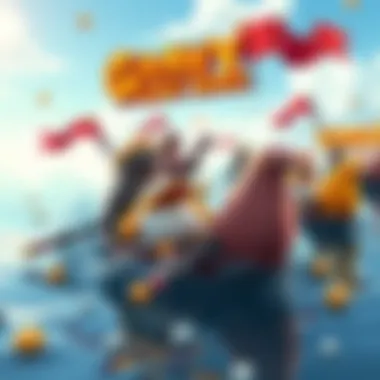 A colorful animated scene of a gravy boat race featuring quirky characters competing in a fun water setting.