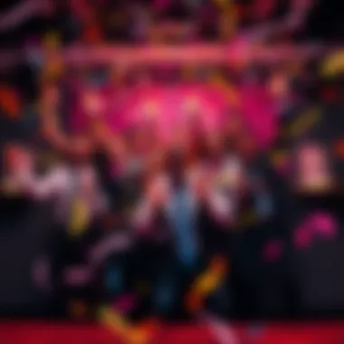 Excited people celebrating the winners of the Gray Tie contest with confetti and smiles