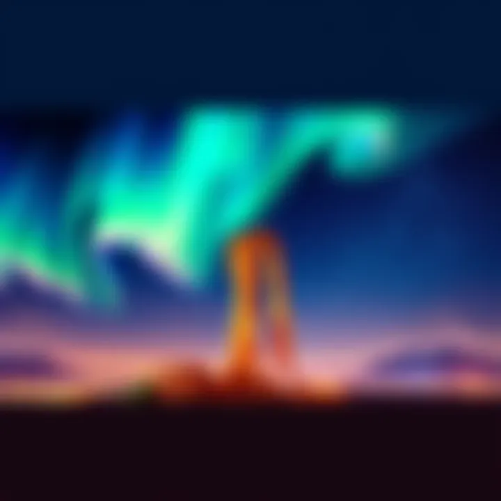 Great Noodle of the Skies A vibrant and colorful display of the great noodle phenomenon stretching across the night sky, captivating onlookers below.