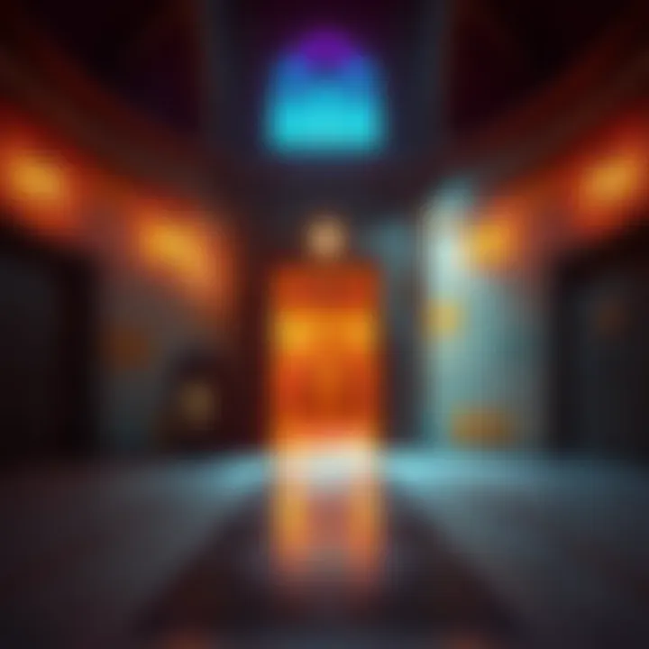 A view of the Great Hall in Losomn, showcasing several doors, with one door highlighted as the focus for finding the Rune Pistol.