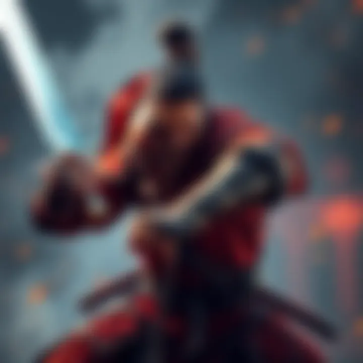 A warrior demonstrating greatsword techniques in a combat stance with a fierce expression