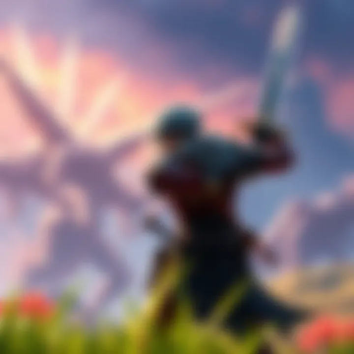A player character wielding a greatsword in a vibrant Monster Hunter environment, preparing for a hunt.