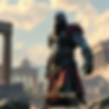 Revamped Greek storyline in God of War A fierce character resembling Kratos stands ready for battle, surrounded by ancient Greek ruins and mythical elements, illustrating the potential revival of the storyline.