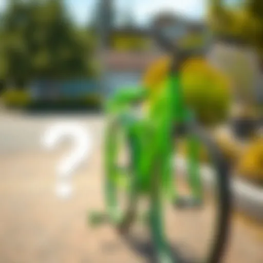 A green bicycle parked in a sunny outdoor area, with a question mark symbol next to it, representing a query about its color change.