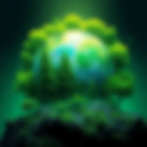 Green Earth Concept A vibrant illustration of a green planet surrounded by trees and plants symbolizing sustainability and environmental awareness.