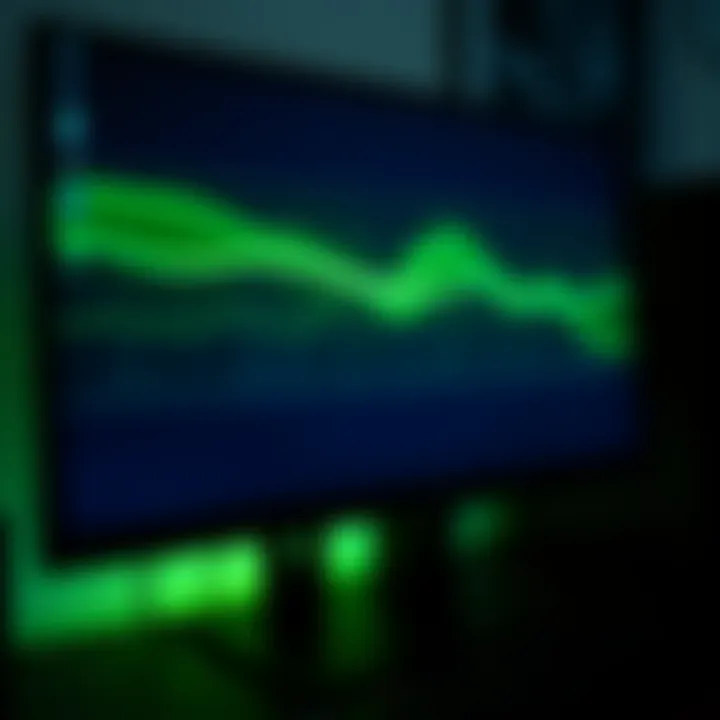A close-up of a computer monitor displaying a persistent green line across the screen