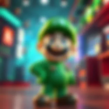 Green Mario, resembling a green version of Mario, stands with a cheerful expression, ready for an adventure in a vibrant gaming world.
