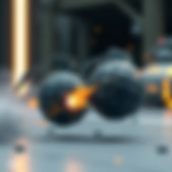 Two grenades colliding and bouncing away from each other in a game setting