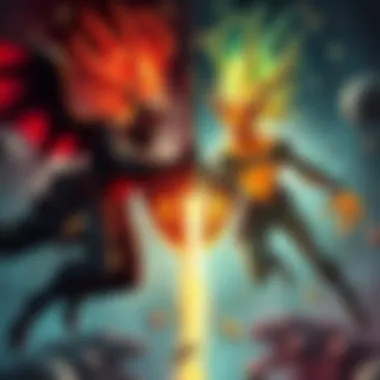 An illustration showing Grendel's spawn affecting liches on one side, while Atlas's spawn influences toxins on the other side, highlighting their contrasting game mechanics.