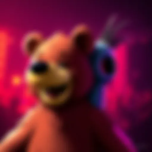 A cartoon bear representing Grickle alongside a head from a pre-TWD game character