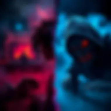 A split scene showing two gaming environments: one dark and chaotic representing Grief, and the other eerie and intense symbolizing SH, with players experiencing fear and tension.