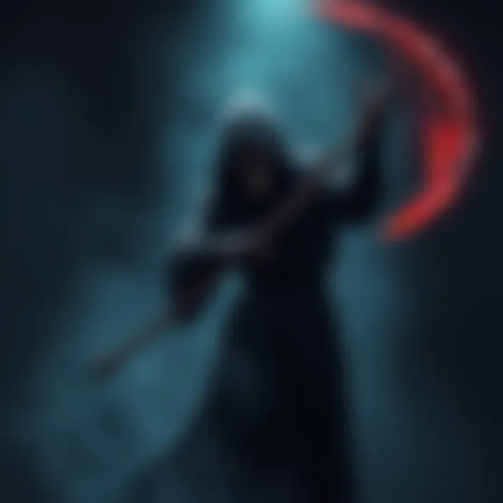 Image of the Grim Reaper wielding a scythe in a dark environment with mist, embodying classic horror vibes.