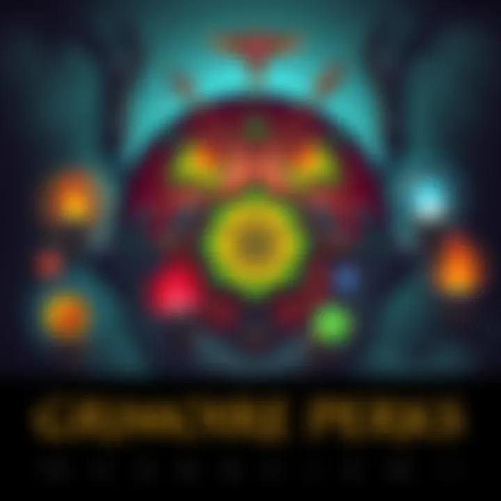 Grimoire Perks Overview Illustration showing various Grimoire perks with symbols representing abilities for survivors and killers
