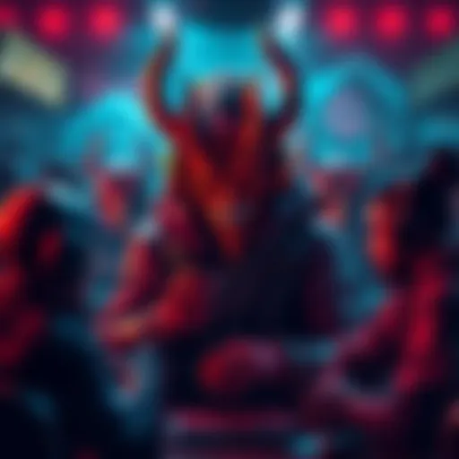 A Grimstroke character surrounded by frustrated players discussing strategies in a gaming environment.