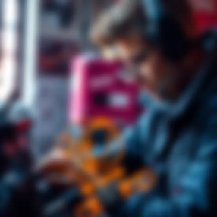 Grinding Techniques in Action A person using grinding equipment in a split environment to improve their skills and techniques