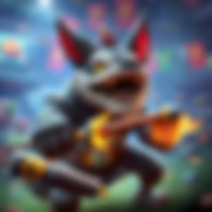 A game character, Gritdog, using karakuri tools in a vibrant gaming environment.