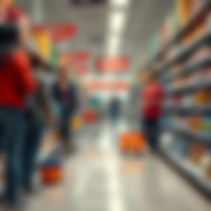 Cleanup in Grocery Store Aisle 2 Shoppers reacting to a sudden cleanup in aisle 2 of a grocery store, with cleaning supplies and staff in view