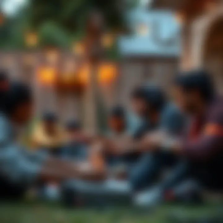 Players collaborating in the game Grounded, showcasing teamwork and creativity in a backyard setting