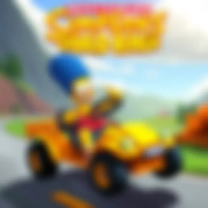 Groundskeeper Willie racing in Simpsons Road Rage Groundskeeper Willie driving a cart in Springfield Mountains with enhanced speed and cash boost effects