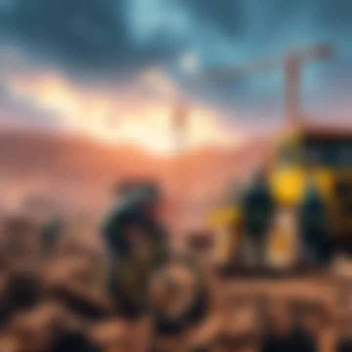 Foundational Work on Kiroshi Construction workers laying groundwork for the Kiroshi project, showcasing machinery and materials at the site