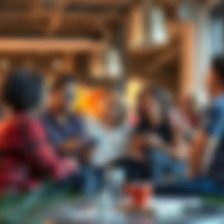 A diverse group of people in a casual setting, engaging in lively conversation about the phrase 'Uhm... guys?'.