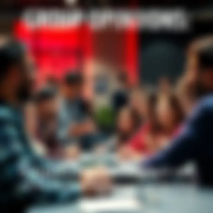 A diverse group of people engaged in a lively discussion, sharing their personal opinions about societal issues.