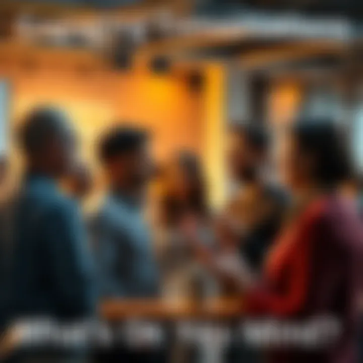 A diverse group of people engaged in a lively conversation, exchanging thoughts and opinions on various topics.