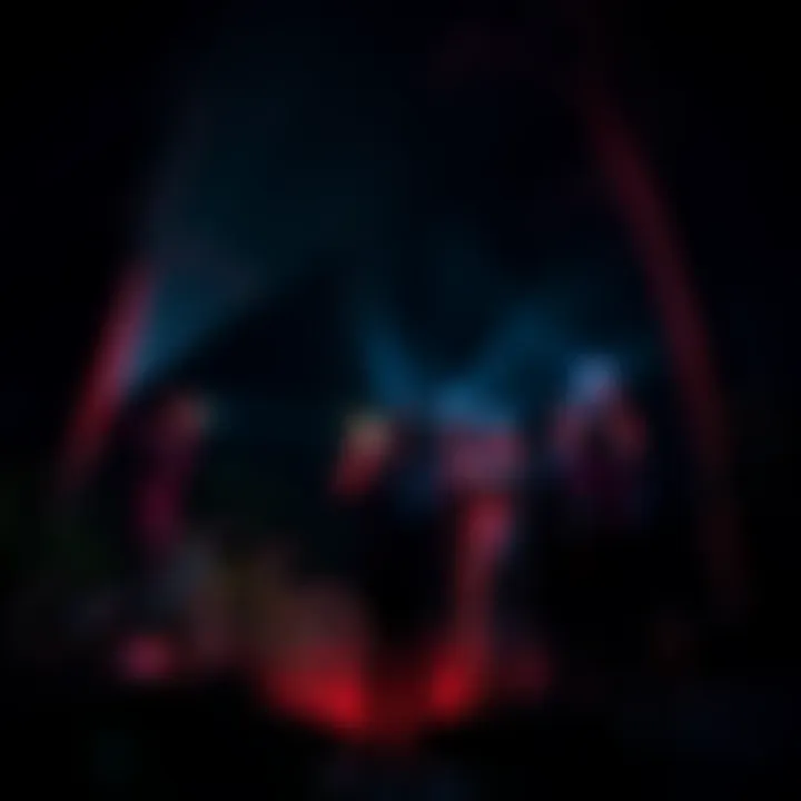 A group of friends using flashlights and cameras while searching for ghosts in a dark forest