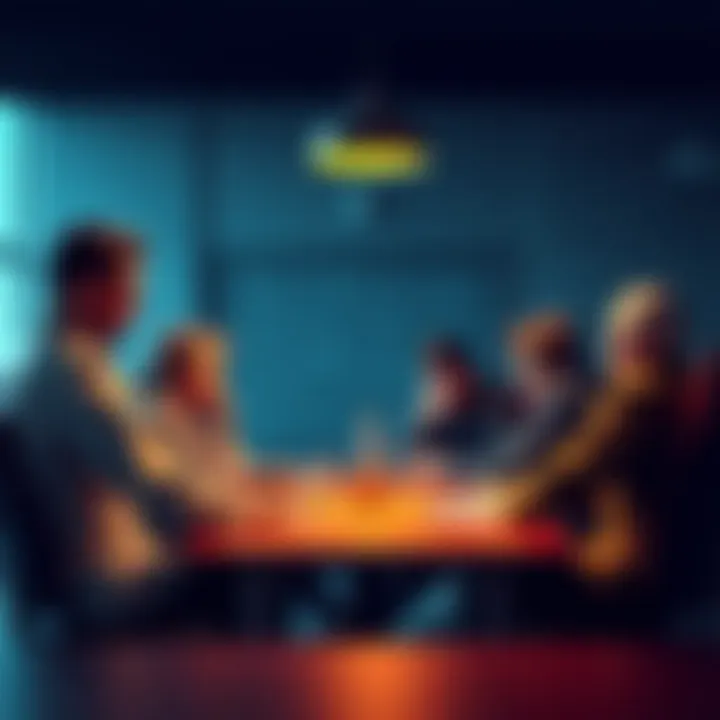 A group of people gathered around a table, discussing strategies for clan leadership after a sudden departure.