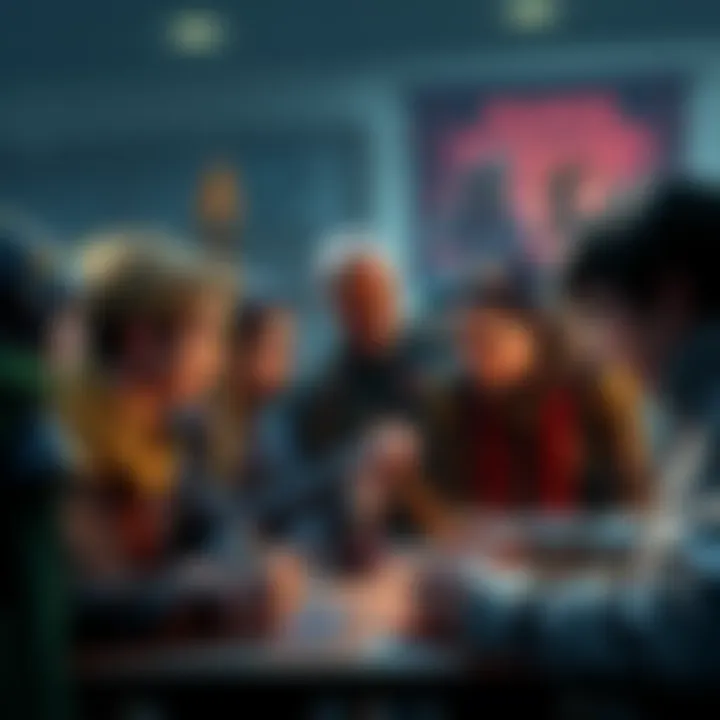 A diverse group of players engaged in a Dungeons & Dragons game with a focus on an advanced player and a beginner character