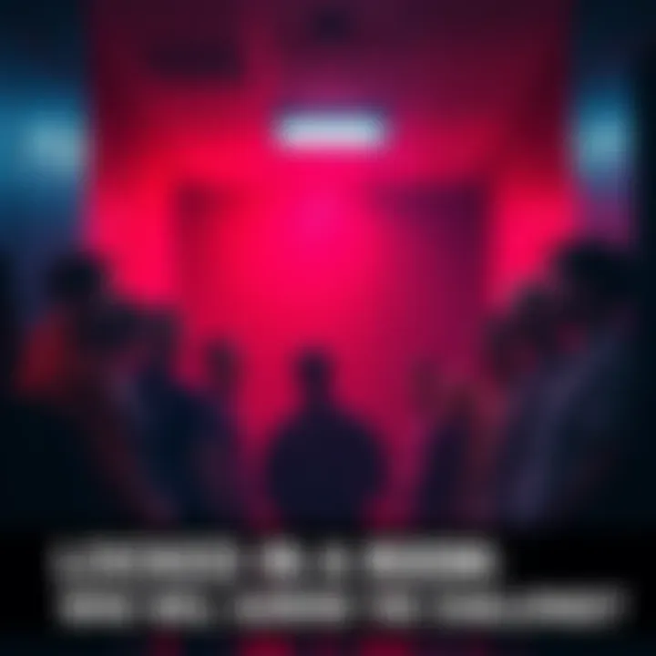 A tense scene with a group of people locked in a dimly lit room, facing each other with worried expressions as they consider their next move.