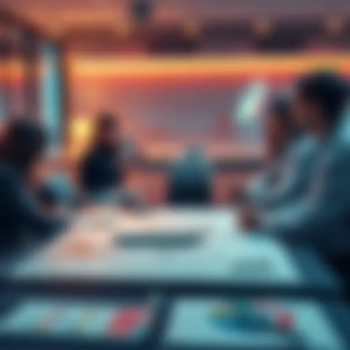 A group meeting discussing Destiny's growth plans for the Netherlands, featuring maps and charts on a table.