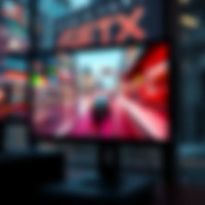 A G-Sync monitor displaying a fast-paced video game, showcasing smooth graphics and fluid motion.