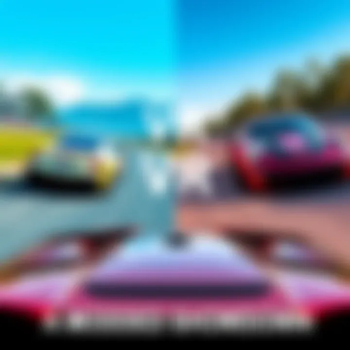 A split-screen view showing gameplay from GT7 VR on one side and Assetto Corsa VR on the other, highlighting their graphics and racing environments.