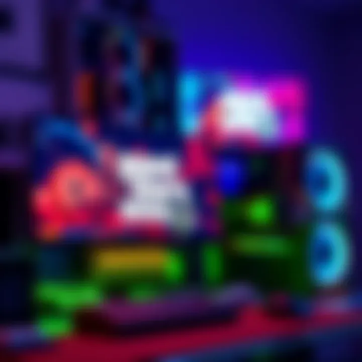 A gaming setup featuring a high-performance computer with enhanced RAM, displaying the logo of GTA 10 on the monitor.