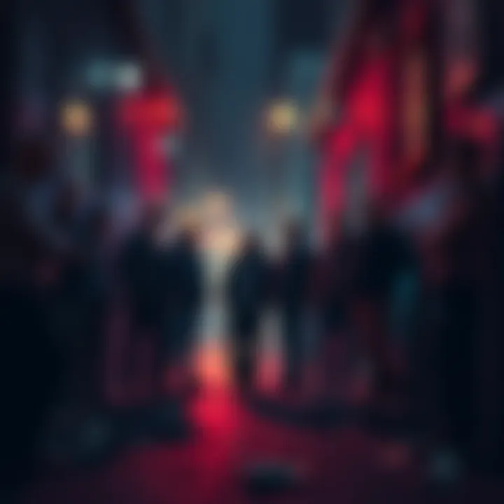GTA 5 characters standing in a shadowy alley with money scattered around, portraying greed and darkness in the game