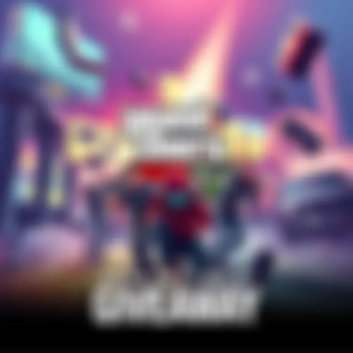 A colorful poster promoting a giveaway for Grand Theft Auto 5 with excitement and gaming elements