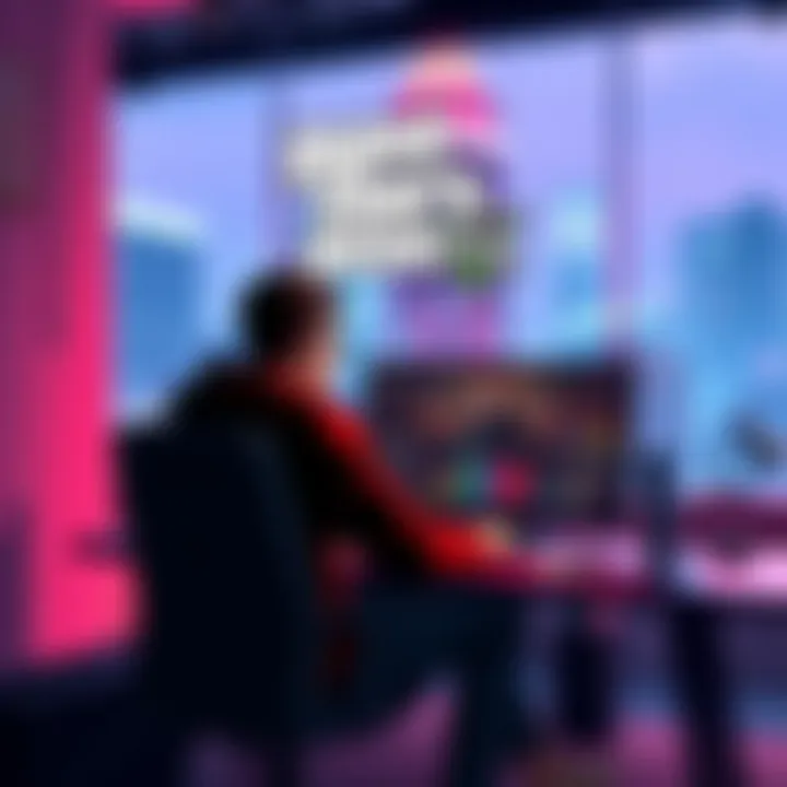 A gamer sitting at a computer, selecting the single player mode option for Grand Theft Auto V.