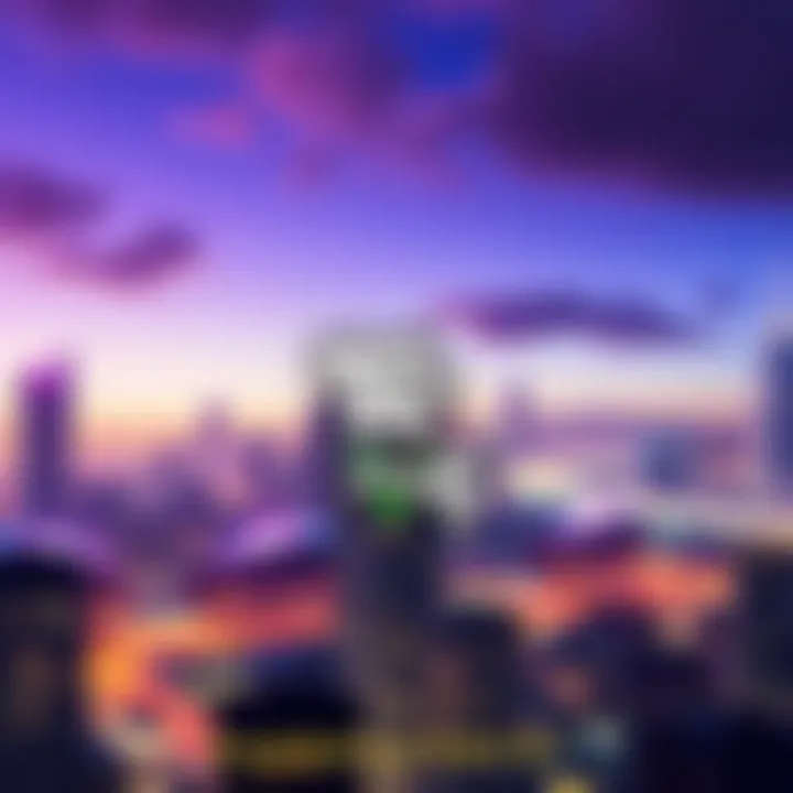 GTA 6 Announcement A digital artwork showing a city skyline with colorful lights, symbolizing the excitement around the upcoming GTA 6 game release.
