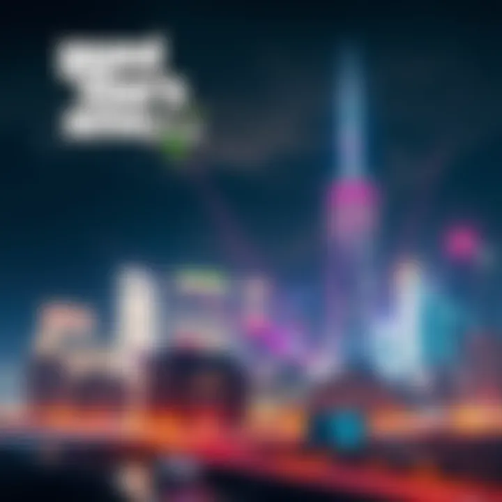 A digital artwork featuring a city skyline with vibrant lights, representing the excitement around the upcoming release of Grand Theft Auto 6 and its projected impact on the gaming industry.