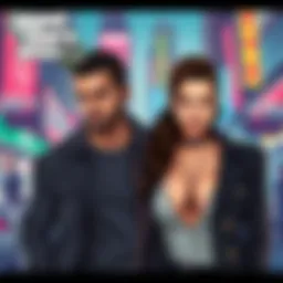 Illustration of characters Jason and Lucia from GTA 6, showcasing their distinct looks and personalities in a vibrant urban setting.