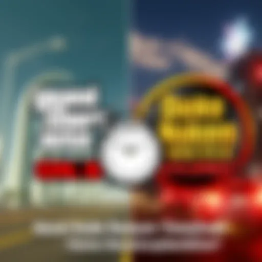 Side-by-side visuals of GTA6 and Duke Nukem Forever logos with a clock indicating time spent on development