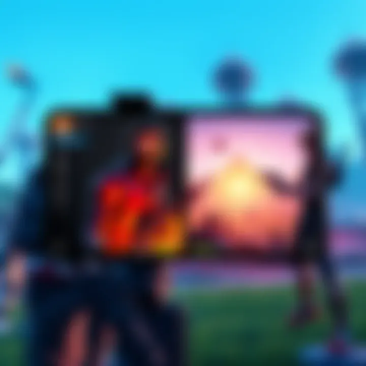 A graphic showing a split screen of GTA 6 and Fortnite gameplay, highlighting their differences and player engagement, with a vibrant gaming atmosphere.