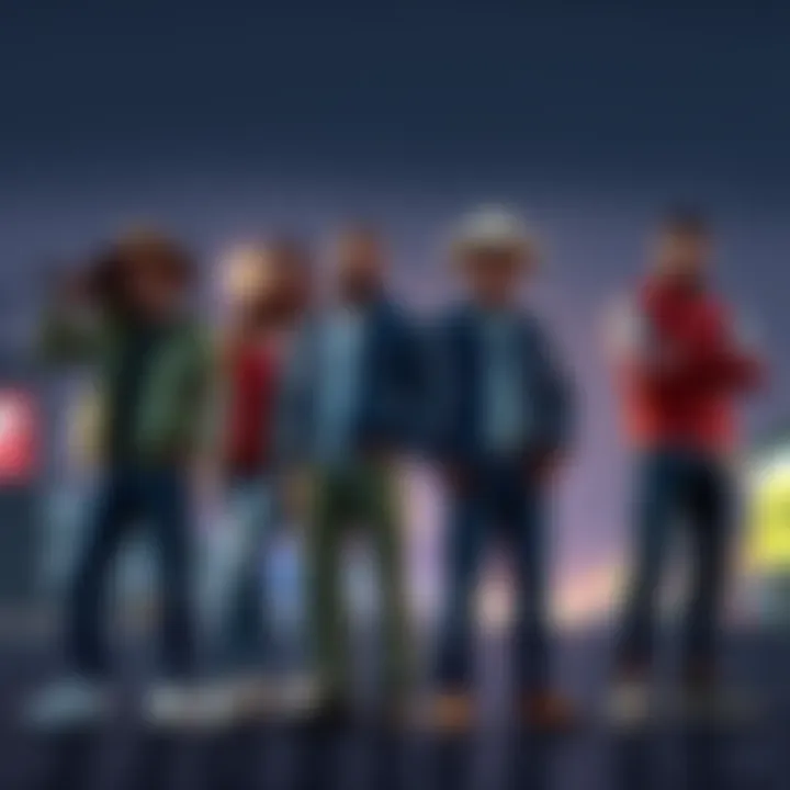 GTA 6 Four Protagonists Concept Art Concept art showing four diverse characters standing together, hinting at their roles in GTA 6's story.